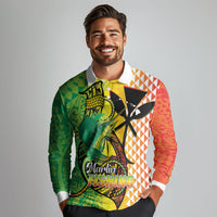 Hawaii Blue Marlin Fishing Long Sleeve Polo Shirt Hawaiian Kanaka Kakau Reggae LT14 - Polynesian Pride