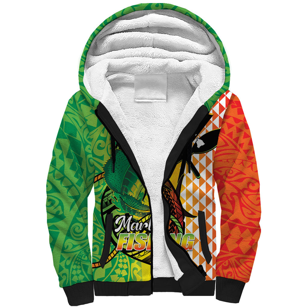 Hawaii Blue Marlin Fishing Sherpa Hoodie Hawaiian Kanaka Kakau Reggae LT14 Unisex Reggae - Polynesian Pride