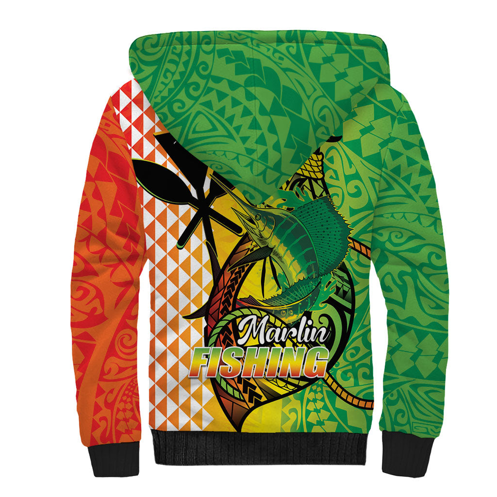 Hawaii Blue Marlin Fishing Sherpa Hoodie Hawaiian Kanaka Kakau Reggae LT14 - Polynesian Pride
