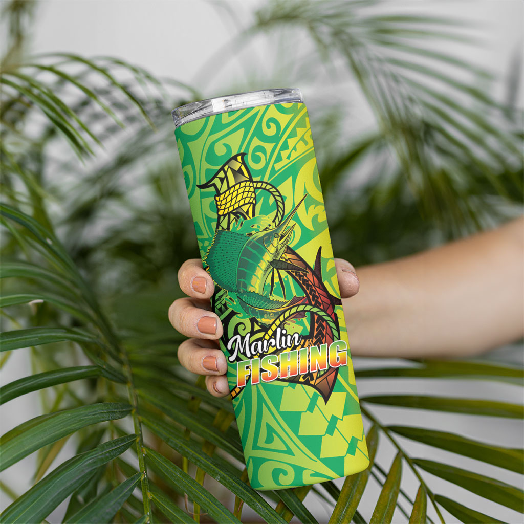 Hawaii Blue Marlin Fishing Skinny Tumbler Hawaiian Kanaka Kakau Reggae