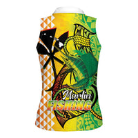 Hawaii Blue Marlin Fishing Women Sleeveless Polo Shirt Hawaiian Kanaka Kakau Reggae