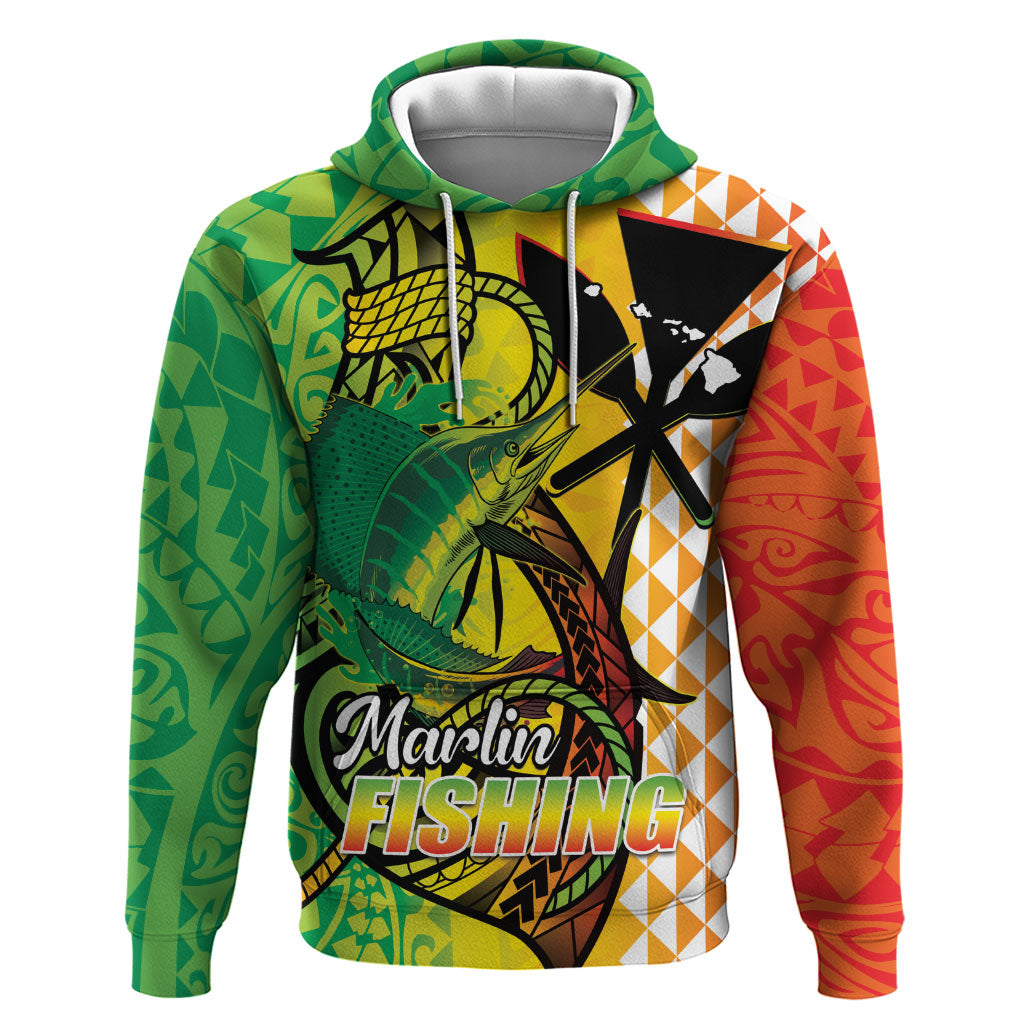 Hawaii Blue Marlin Fishing Zip Hoodie Hawaiian Kanaka Kakau Reggae LT14 Pullover Hoodie Reggae - Polynesian Pride