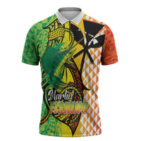 Hawaii Blue Marlin Fishing Zipper Polo Shirt Hawaiian Kanaka Kakau Reggae LT14 Reggae - Polynesian Pride