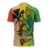 Hawaii Blue Marlin Fishing Zipper Polo Shirt Hawaiian Kanaka Kakau Reggae LT14 - Polynesian Pride