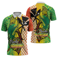 Hawaii Blue Marlin Fishing Zipper Polo Shirt Hawaiian Kanaka Kakau Reggae LT14 - Polynesian Pride