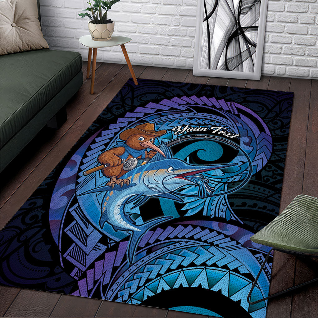 Personalised Blue Marlin Fishing New Zealand Area Rug NZ Kiwi Cowboy Born To Fish