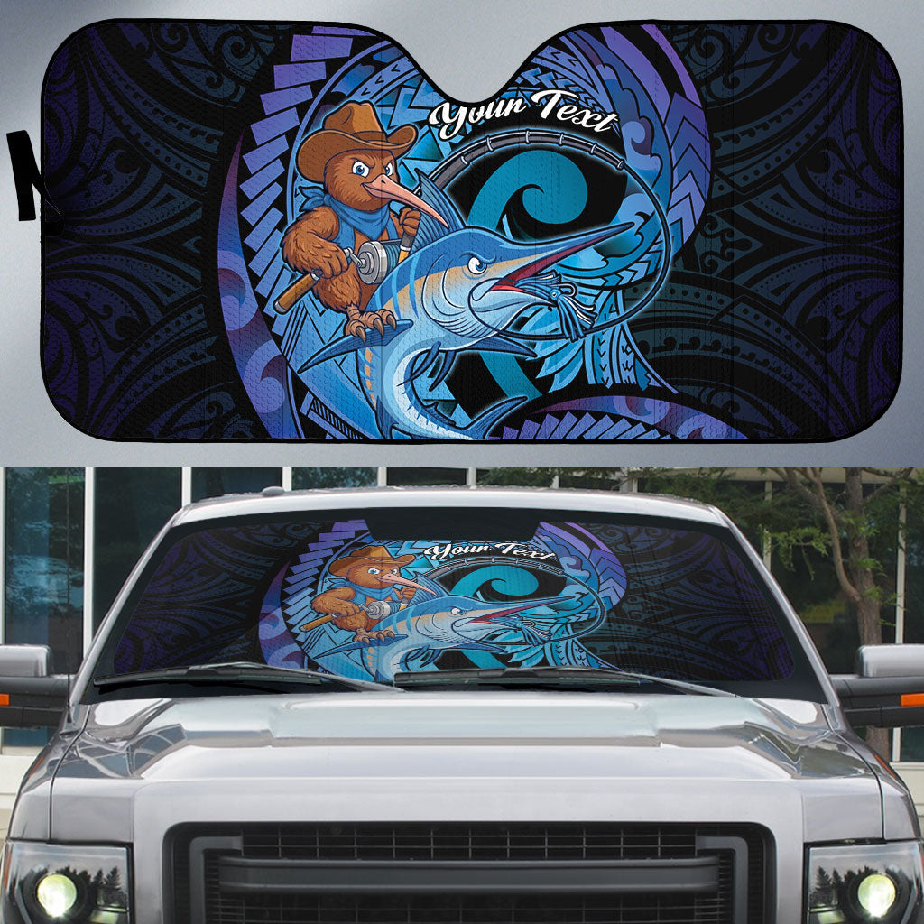 Personalised Blue Marlin Fishing New Zealand Auto Sun Shade NZ Kiwi Cowboy Born To Fish