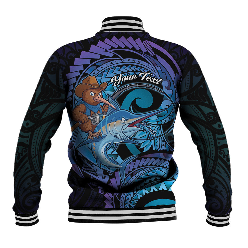 Personalised Blue Marlin Fishing New Zealand Baseball Jacket NZ Kiwi Cowboy Born To Fish LT14 - Polynesian Pride