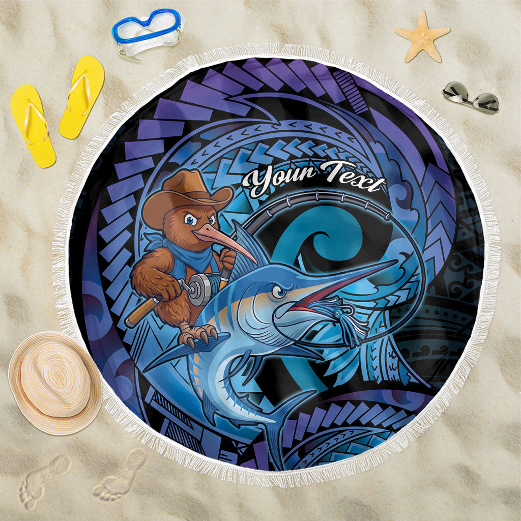 Personalised Blue Marlin Fishing New Zealand Beach Blanket NZ Kiwi Cowboy Born To Fish