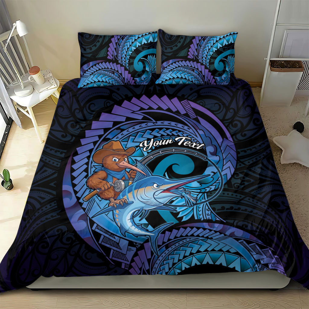 Personalised Blue Marlin Fishing New Zealand Bedding Set NZ Kiwi Cowboy Born To Fish