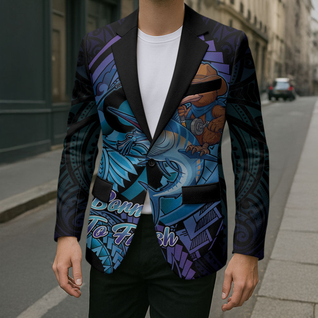 Personalised Blue Marlin Fishing New Zealand Blazer NZ Kiwi Cowboy Born To Fish