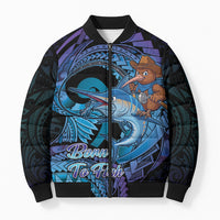 Personalised Blue Marlin Fishing New Zealand Bomber Puffer Jacket NZ Kiwi Cowboy Born To Fish LT14 Unisex Purple - Polynesian Pride