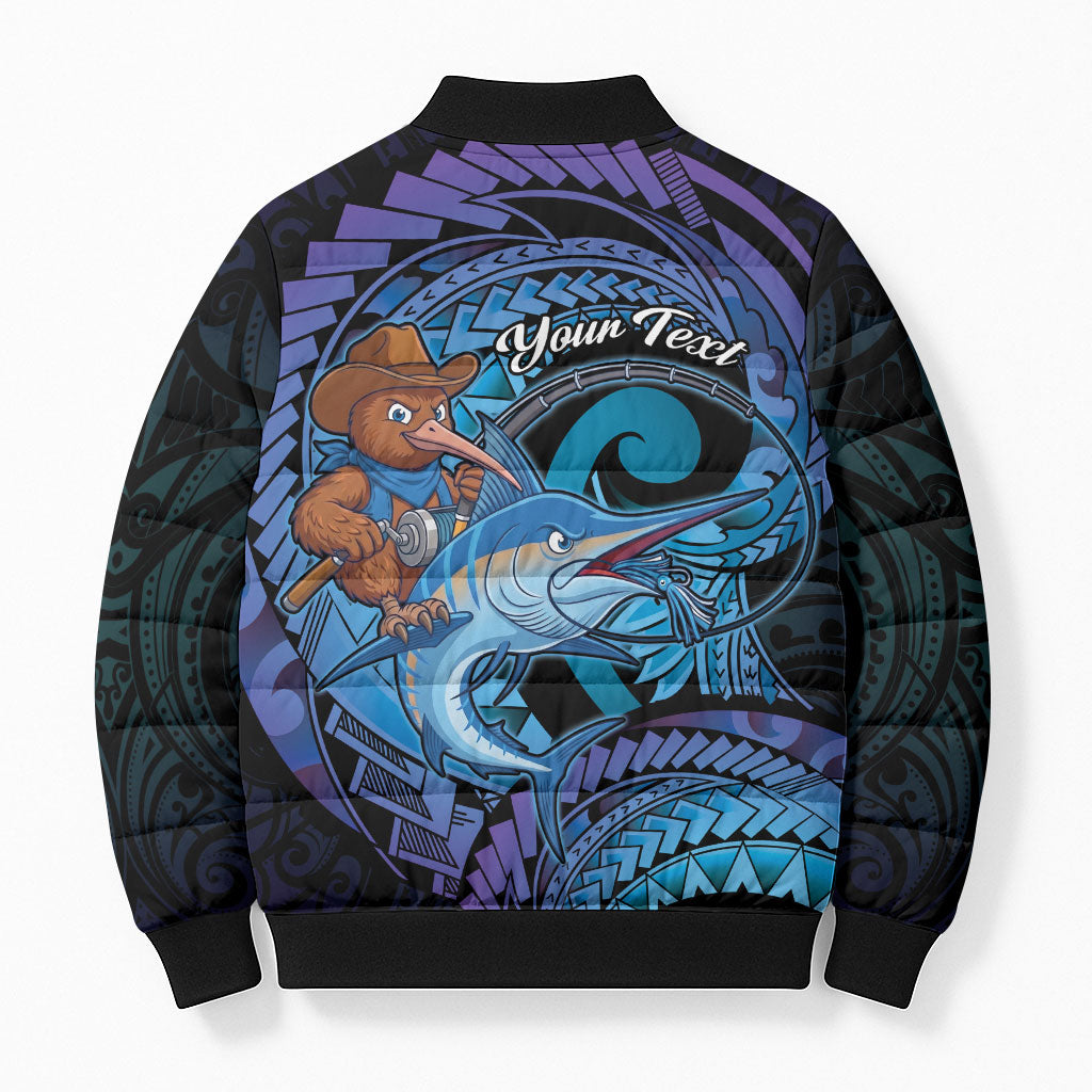 Personalised Blue Marlin Fishing New Zealand Bomber Puffer Jacket NZ Kiwi Cowboy Born To Fish LT14 - Polynesian Pride