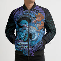 Personalised Blue Marlin Fishing New Zealand Bomber Puffer Jacket NZ Kiwi Cowboy Born To Fish LT14 - Polynesian Pride