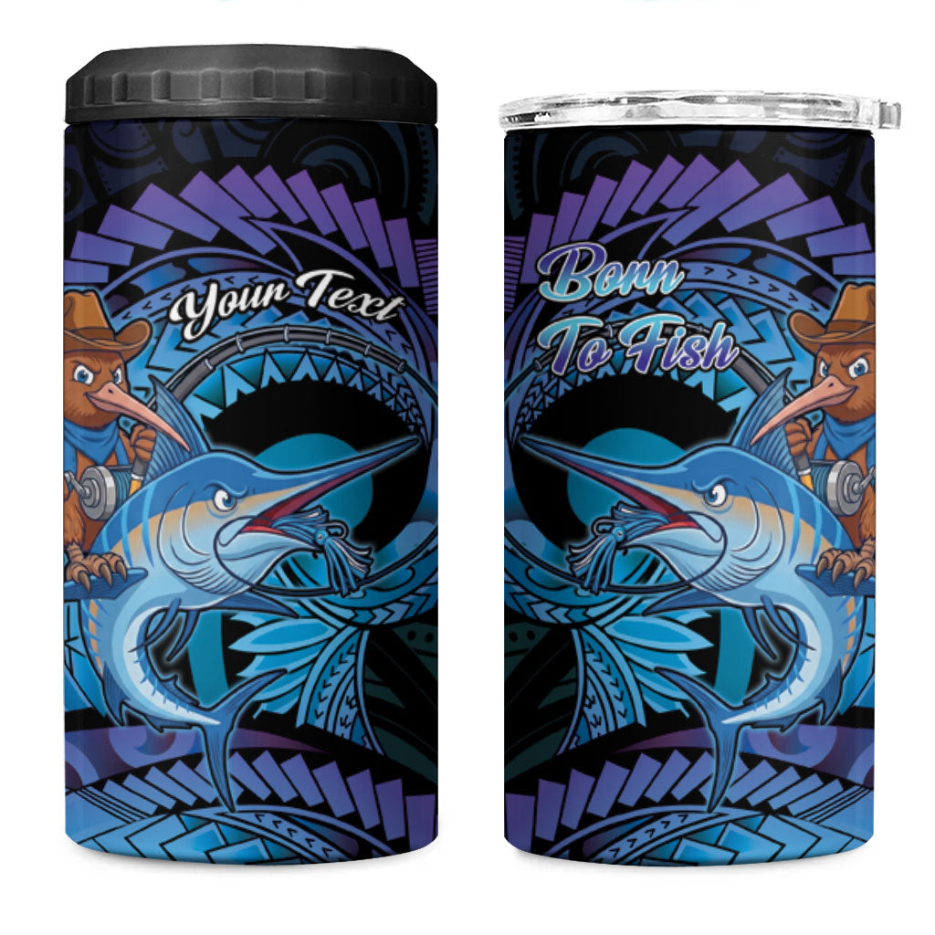 Personalised Blue Marlin Fishing New Zealand 4 in 1 Can Cooler Tumbler NZ Kiwi Cowboy Born To Fish