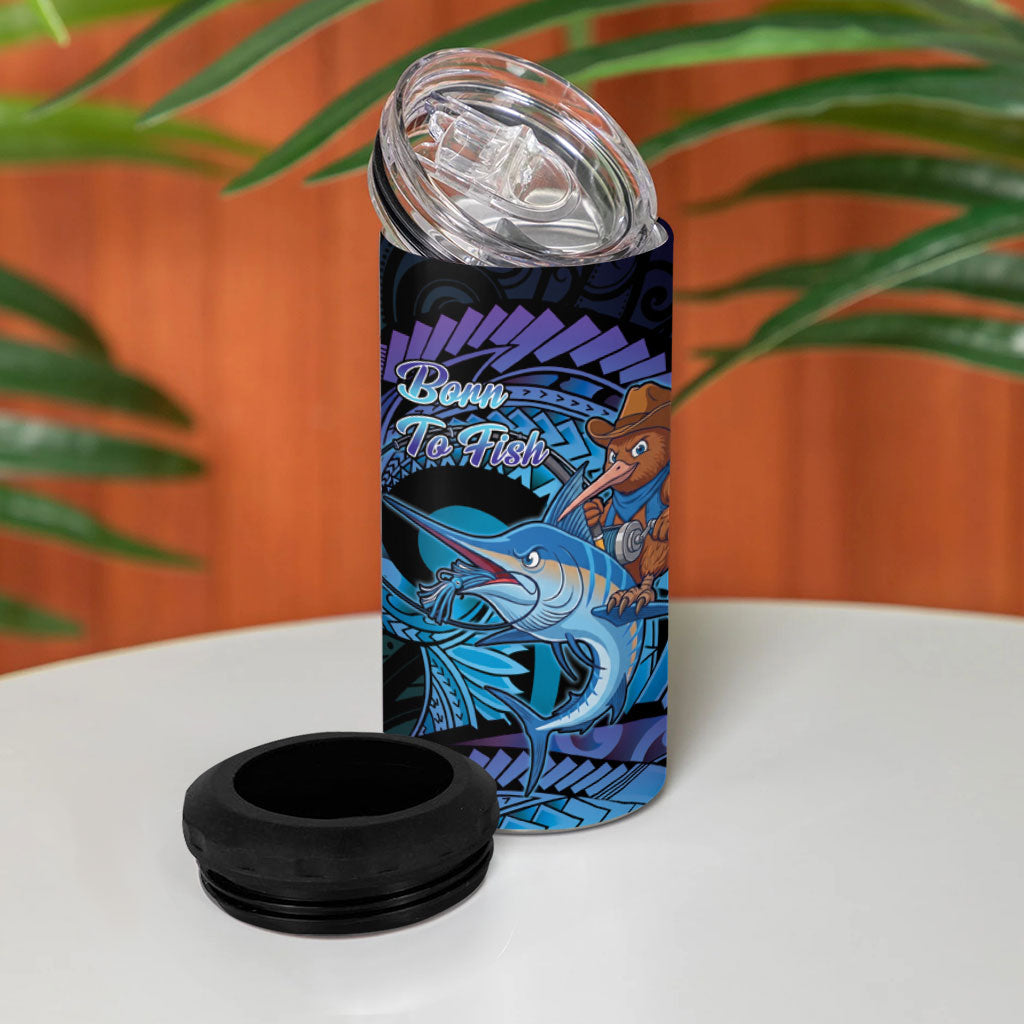 Personalised Blue Marlin Fishing New Zealand 4 in 1 Can Cooler Tumbler NZ Kiwi Cowboy Born To Fish