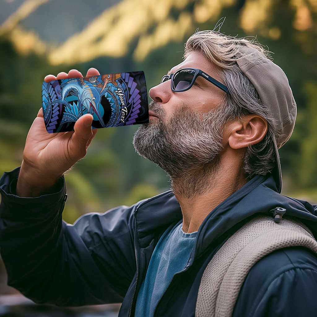 Personalised Blue Marlin Fishing New Zealand 4 in 1 Can Cooler Tumbler NZ Kiwi Cowboy Born To Fish