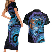 Personalised Blue Marlin Fishing New Zealand Couples Matching Short Sleeve Bodycon Dress and Hawaiian Shirt NZ Kiwi Cowboy Born To Fish