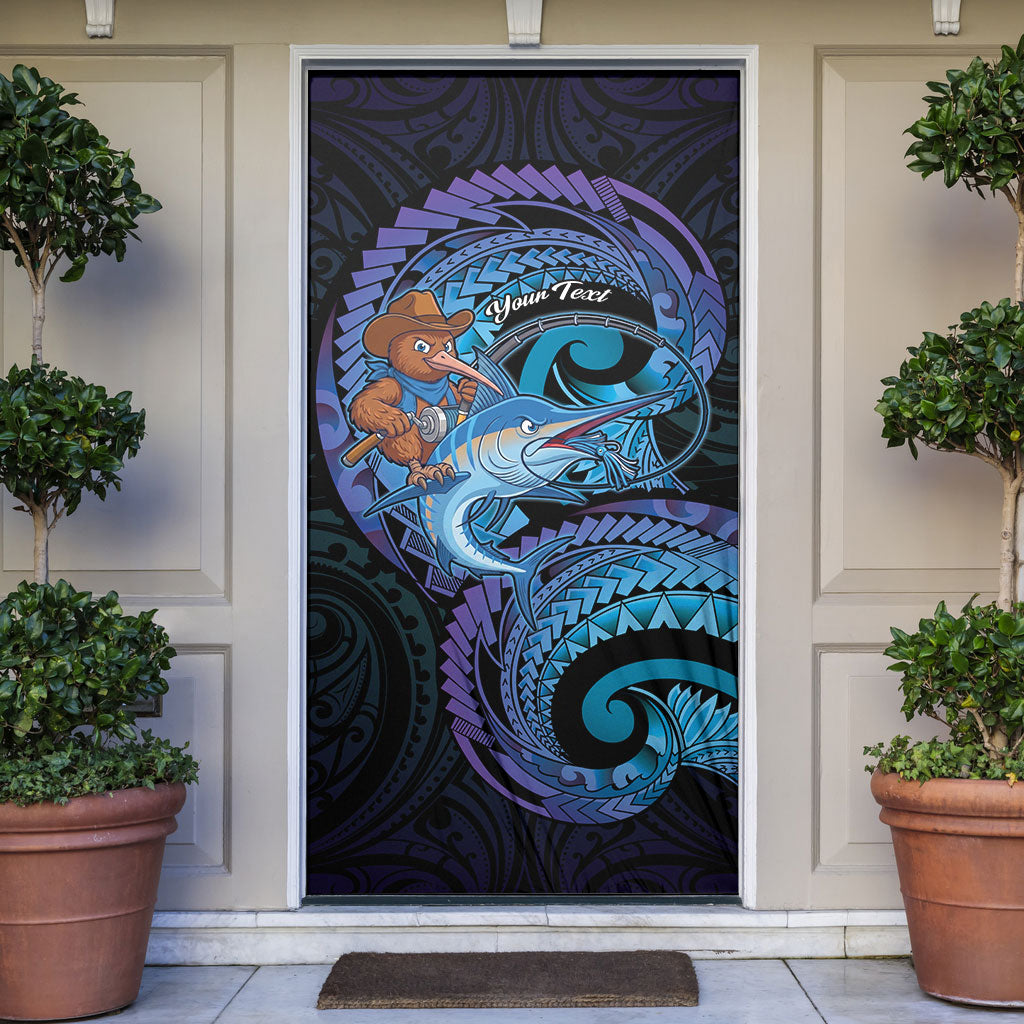 Personalised Blue Marlin Fishing New Zealand Door Cover NZ Kiwi Cowboy Born To Fish