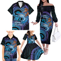Personalised Blue Marlin Fishing New Zealand Family Matching Off The Shoulder Long Sleeve Dress and Hawaiian Shirt NZ Kiwi Cowboy Born To Fish LT14 - Polynesian Pride