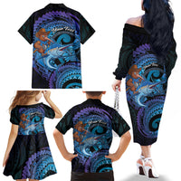 Personalised Blue Marlin Fishing New Zealand Family Matching Off The Shoulder Long Sleeve Dress and Hawaiian Shirt NZ Kiwi Cowboy Born To Fish LT14 - Polynesian Pride