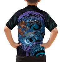 Personalised Blue Marlin Fishing New Zealand Family Matching Off Shoulder Maxi Dress and Hawaiian Shirt NZ Kiwi Cowboy Born To Fish LT14 - Polynesian Pride