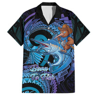 Personalised Blue Marlin Fishing New Zealand Family Matching Off Shoulder Maxi Dress and Hawaiian Shirt NZ Kiwi Cowboy Born To Fish LT14 Dad's Shirt - Short Sleeve Purple - Polynesian Pride