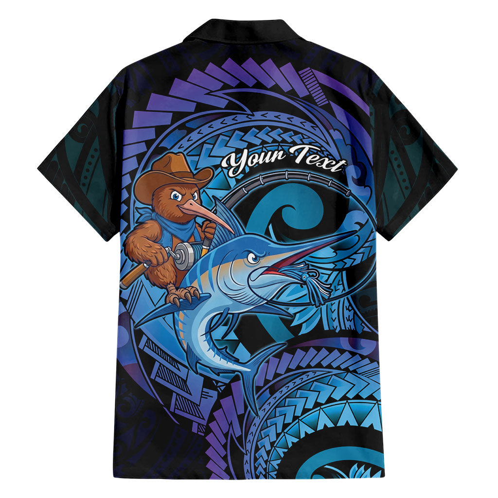 Personalised Blue Marlin Fishing New Zealand Family Matching Off Shoulder Maxi Dress and Hawaiian Shirt NZ Kiwi Cowboy Born To Fish LT14 - Polynesian Pride