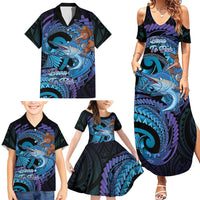 Personalised Blue Marlin Fishing New Zealand Family Matching Summer Maxi Dress and Hawaiian Shirt NZ Kiwi Cowboy Born To Fish