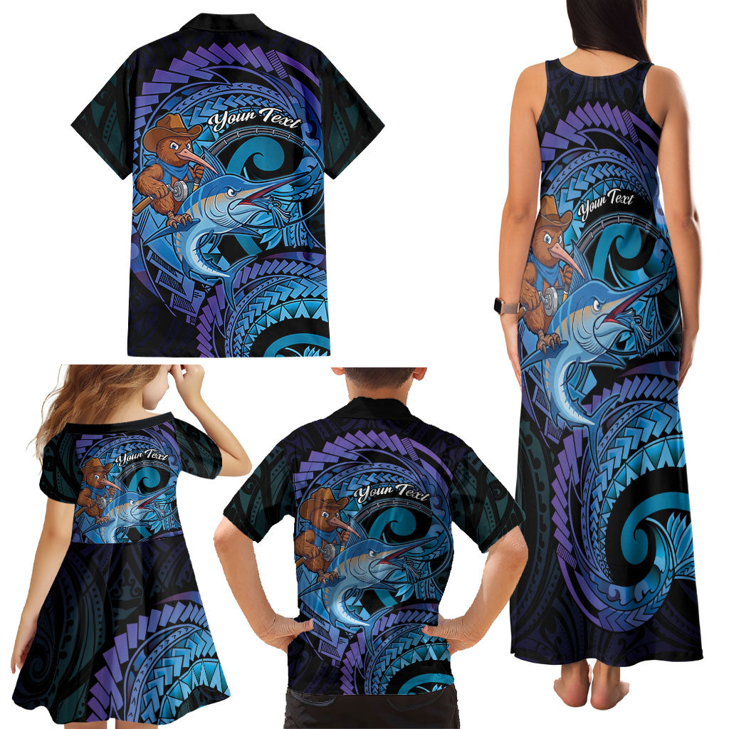 Personalised Blue Marlin Fishing New Zealand Family Matching Tank Maxi Dress and Hawaiian Shirt NZ Kiwi Cowboy Born To Fish LT14 - Polynesian Pride