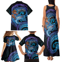 Personalised Blue Marlin Fishing New Zealand Family Matching Tank Maxi Dress and Hawaiian Shirt NZ Kiwi Cowboy Born To Fish LT14 - Polynesian Pride