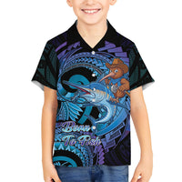Personalised Blue Marlin Fishing New Zealand Family Matching Tank Maxi Dress and Hawaiian Shirt NZ Kiwi Cowboy Born To Fish LT14 Son's Shirt Purple - Polynesian Pride