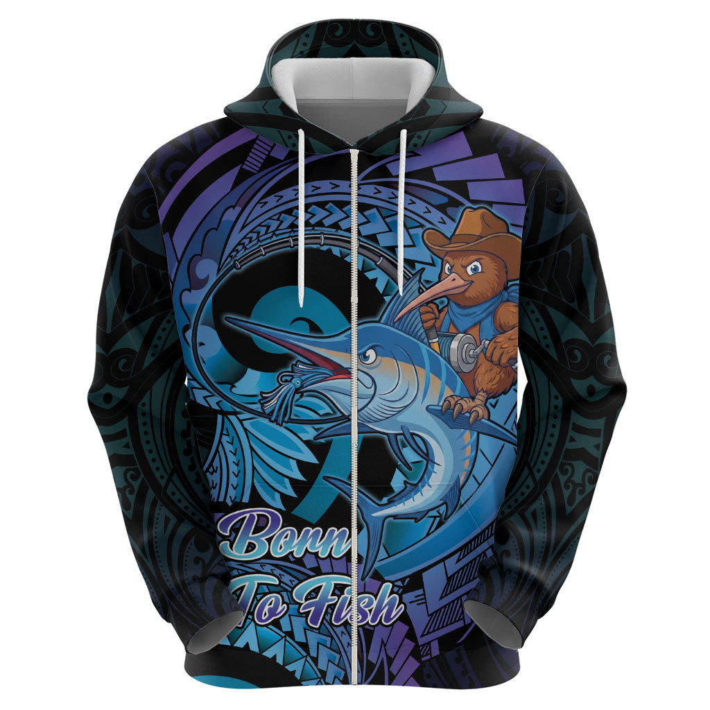 Personalised Blue Marlin Fishing New Zealand Hoodie NZ Kiwi Cowboy Born To Fish
