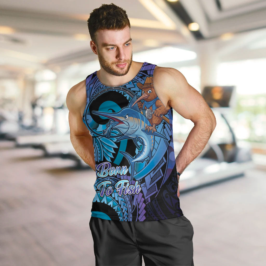 Personalised Blue Marlin Fishing New Zealand Men Tank Top NZ Kiwi Cowboy Born To Fish
