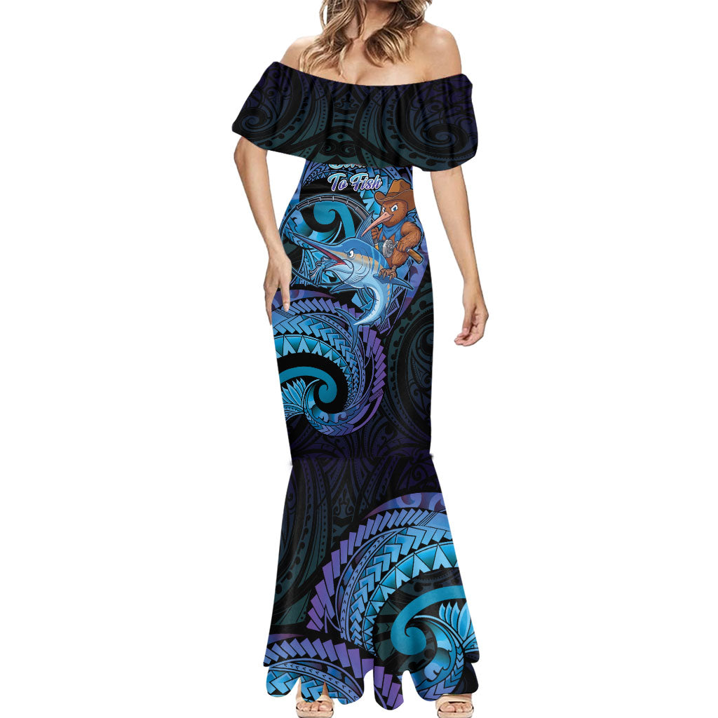 Personalised Blue Marlin Fishing New Zealand Mermaid Dress NZ Kiwi Cowboy Born To Fish