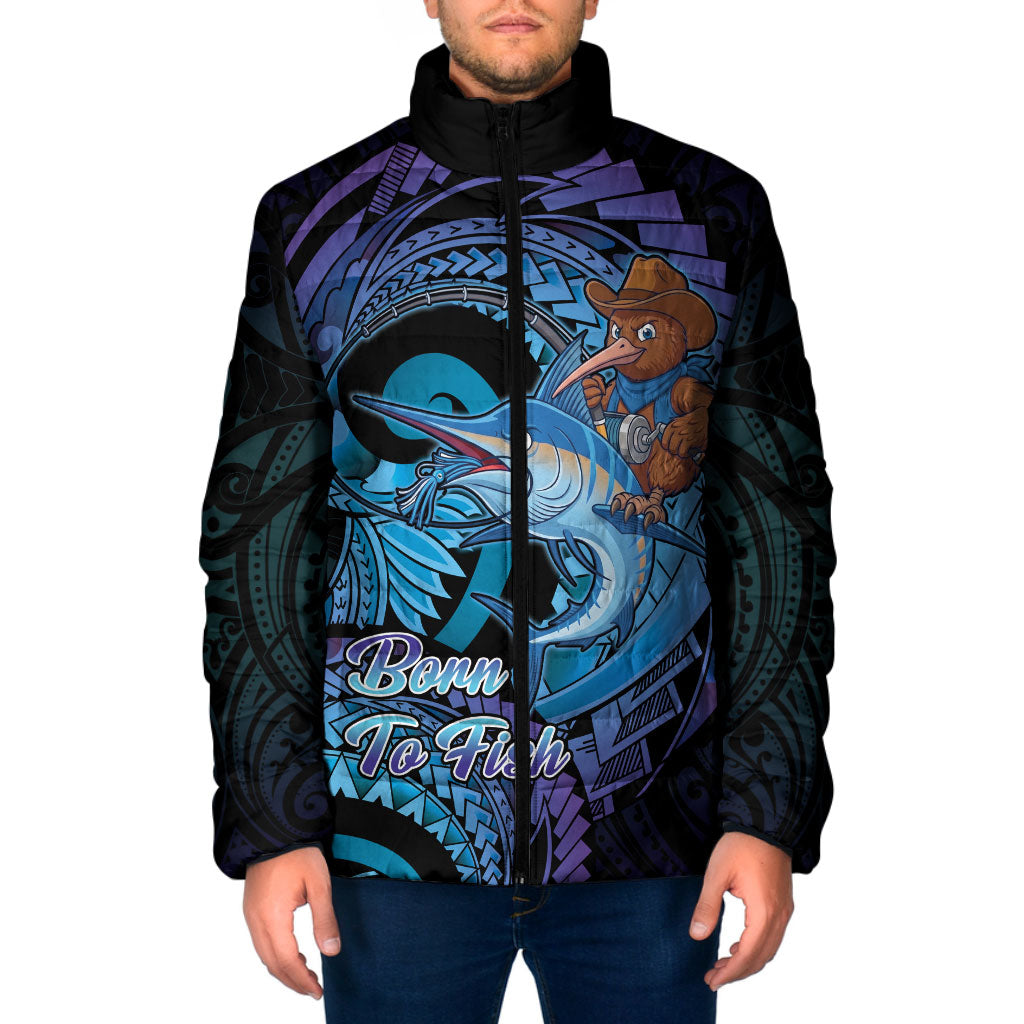 Personalised Blue Marlin Fishing New Zealand Padded Jacket NZ Kiwi Cowboy Born To Fish LT14 Men Purple - Polynesian Pride