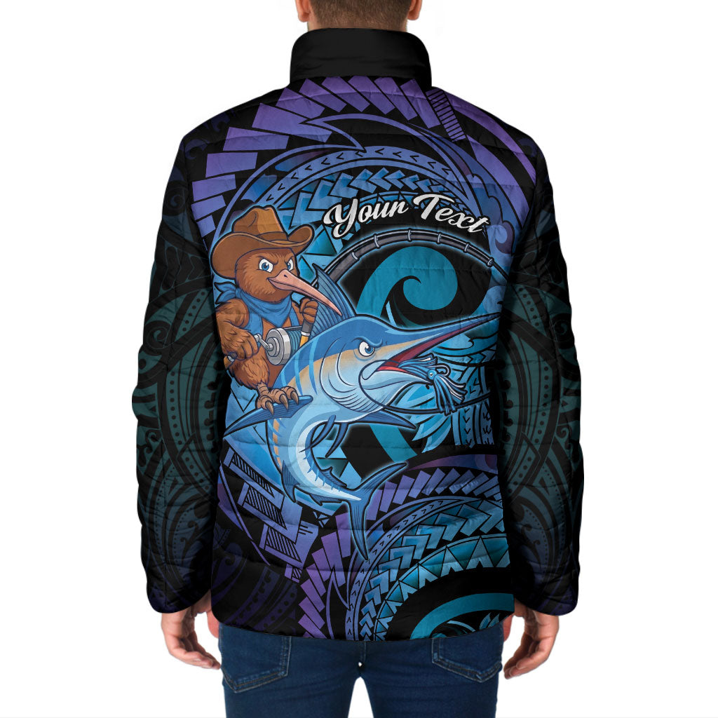Personalised Blue Marlin Fishing New Zealand Padded Jacket NZ Kiwi Cowboy Born To Fish LT14 - Polynesian Pride