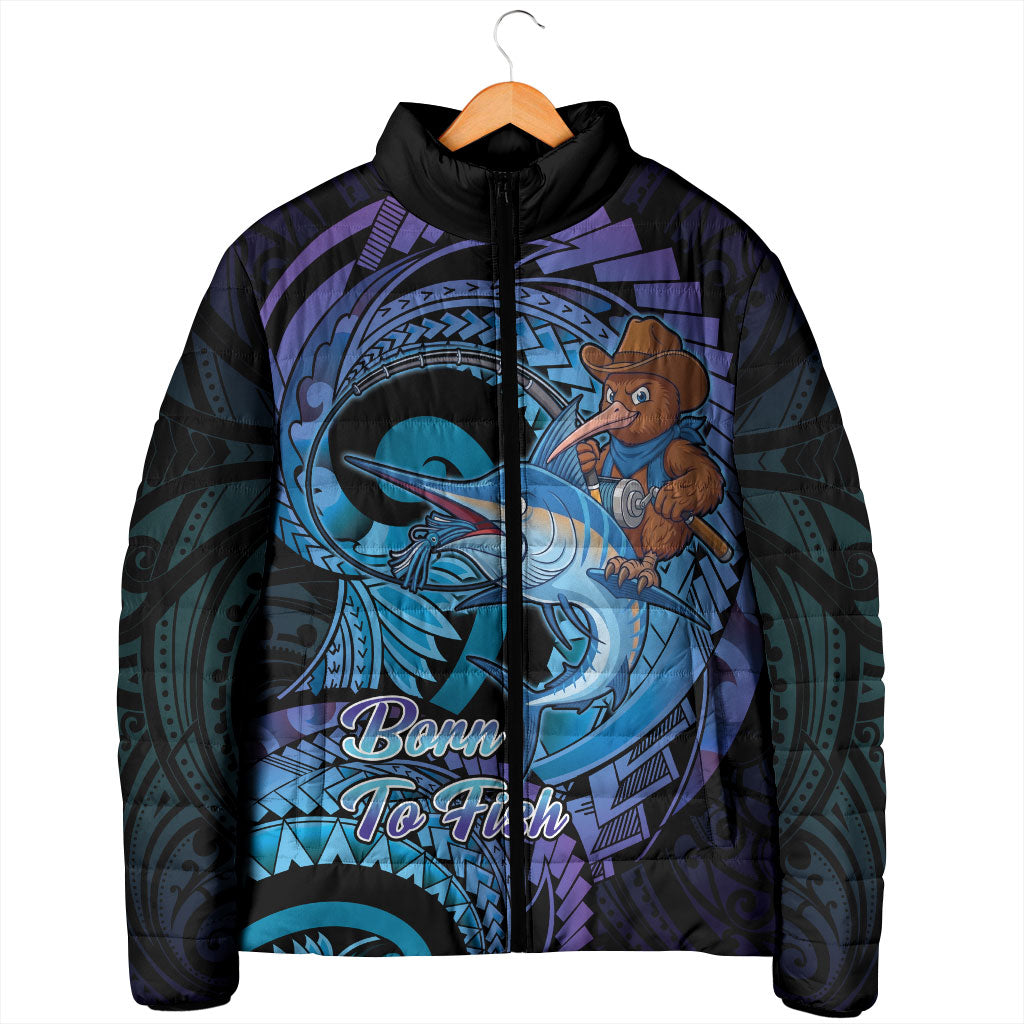 Personalised Blue Marlin Fishing New Zealand Padded Jacket NZ Kiwi Cowboy Born To Fish LT14 - Polynesian Pride
