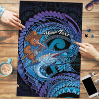 Personalised Blue Marlin Fishing New Zealand Puzzle NZ Kiwi Cowboy Born To Fish LT14 Purple - Polynesian Pride