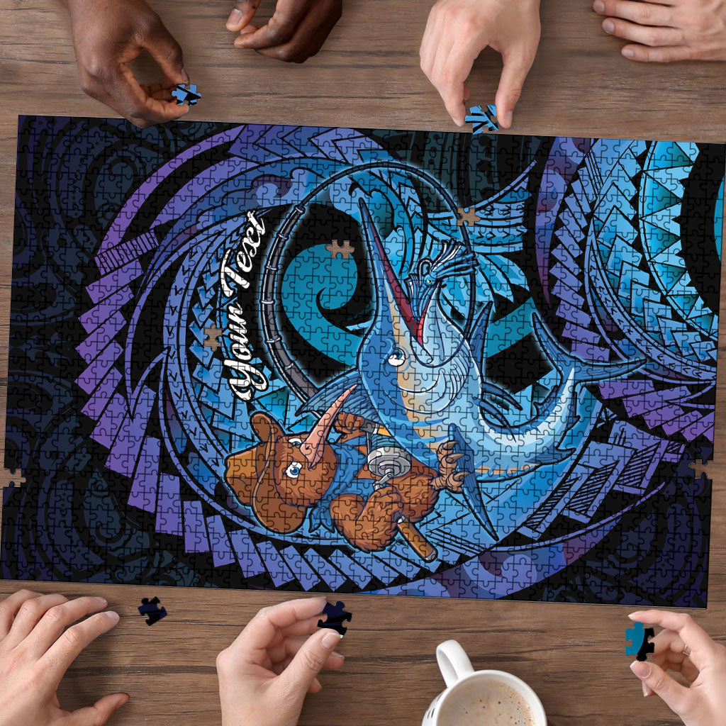 Personalised Blue Marlin Fishing New Zealand Puzzle NZ Kiwi Cowboy Born To Fish LT14 - Polynesian Pride