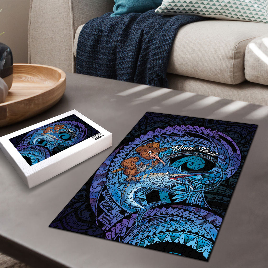 Personalised Blue Marlin Fishing New Zealand Puzzle NZ Kiwi Cowboy Born To Fish LT14 - Polynesian Pride