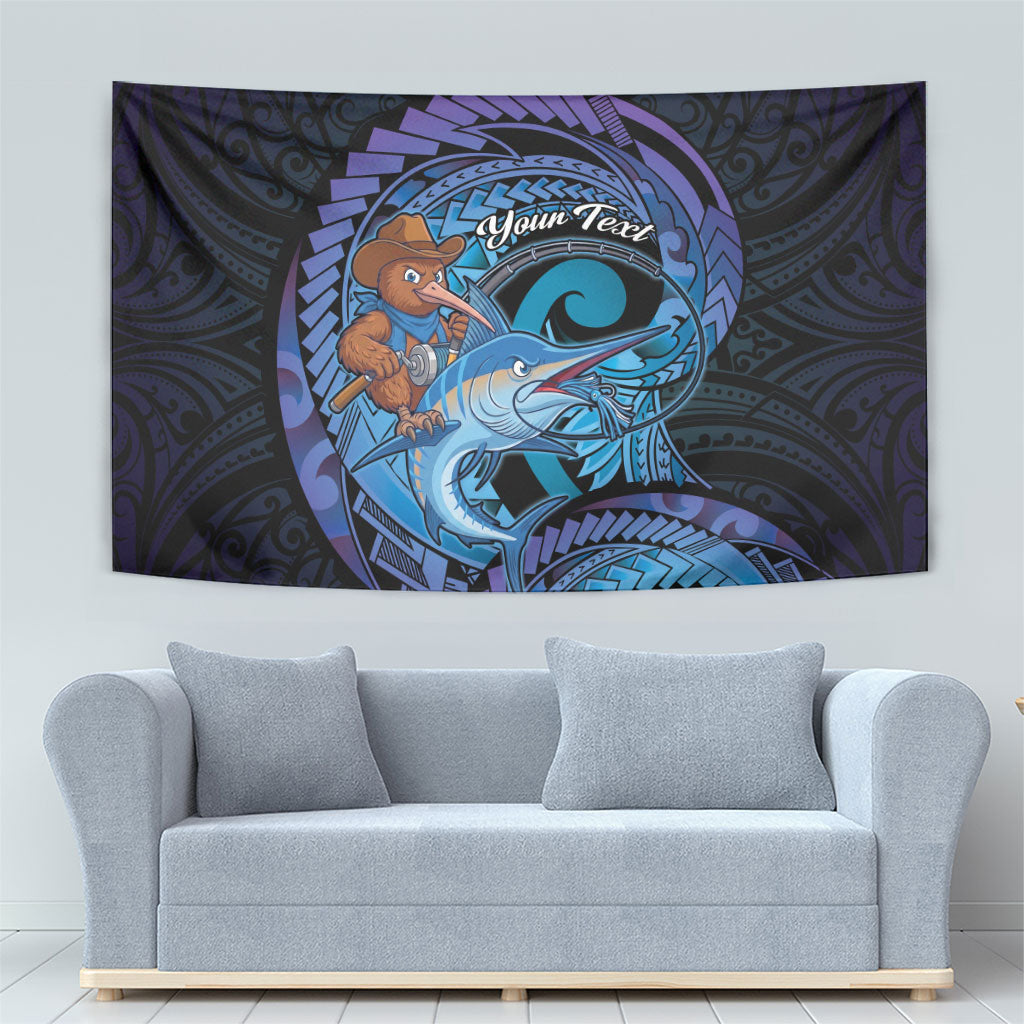 Personalised Blue Marlin Fishing New Zealand Tapestry NZ Kiwi Cowboy Born To Fish