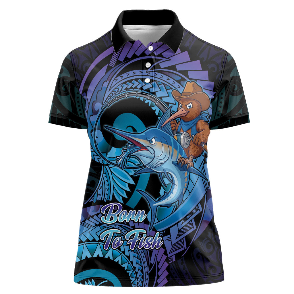 Personalised Blue Marlin Fishing New Zealand Women Polo Shirt NZ Kiwi Cowboy Born To Fish
