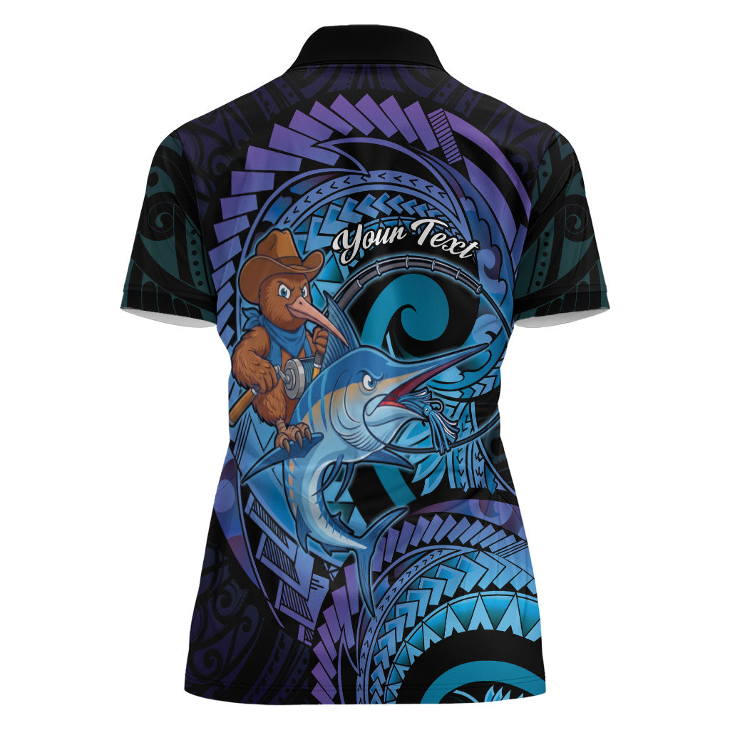 Personalised Blue Marlin Fishing New Zealand Women Polo Shirt NZ Kiwi Cowboy Born To Fish