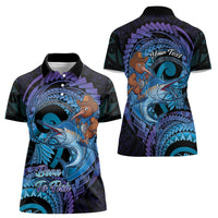 Personalised Blue Marlin Fishing New Zealand Women Polo Shirt NZ Kiwi Cowboy Born To Fish