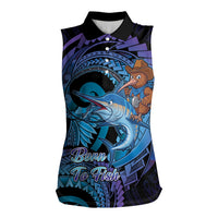 Personalised Blue Marlin Fishing New Zealand Women Sleeveless Polo Shirt NZ Kiwi Cowboy Born To Fish