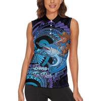 Personalised Blue Marlin Fishing New Zealand Women Sleeveless Polo Shirt NZ Kiwi Cowboy Born To Fish