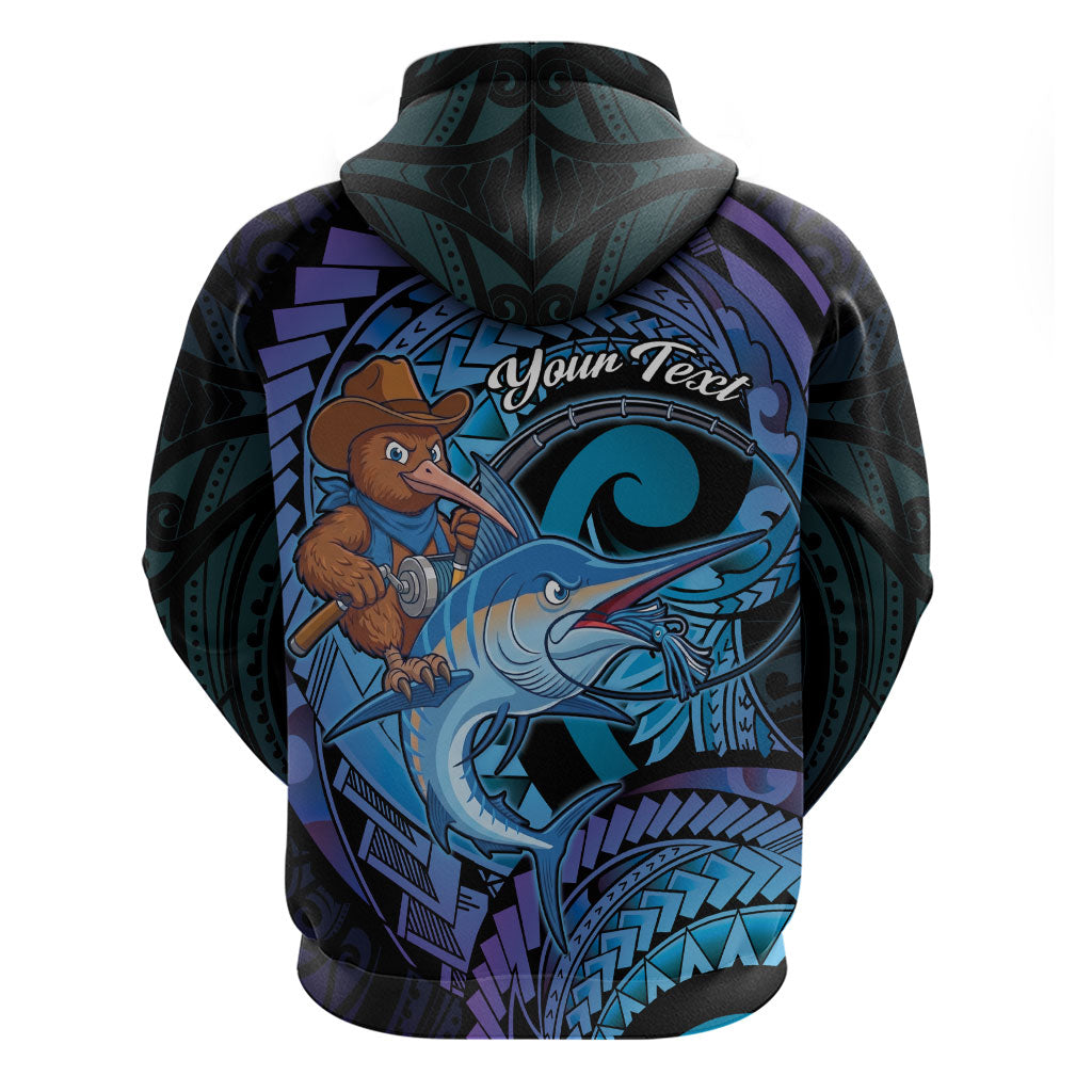 Personalised Blue Marlin Fishing New Zealand Zip Hoodie NZ Kiwi Cowboy Born To Fish