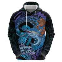 Personalised Blue Marlin Fishing New Zealand Zip Hoodie NZ Kiwi Cowboy Born To Fish