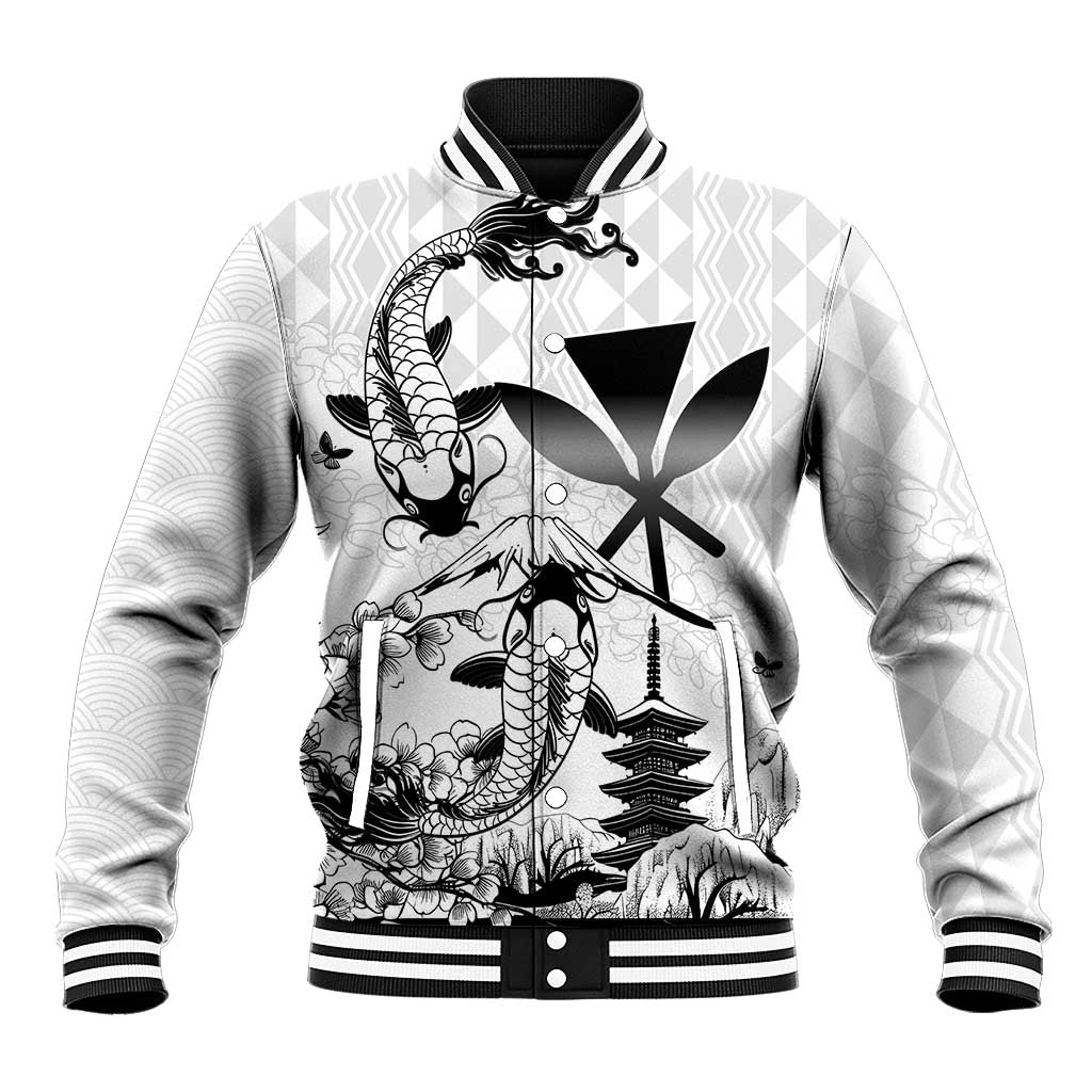 Japan And Hawaii Baseball Jacket Sakura Koi Fish Hawaiian Lei Kanaka - Polynesian Pride